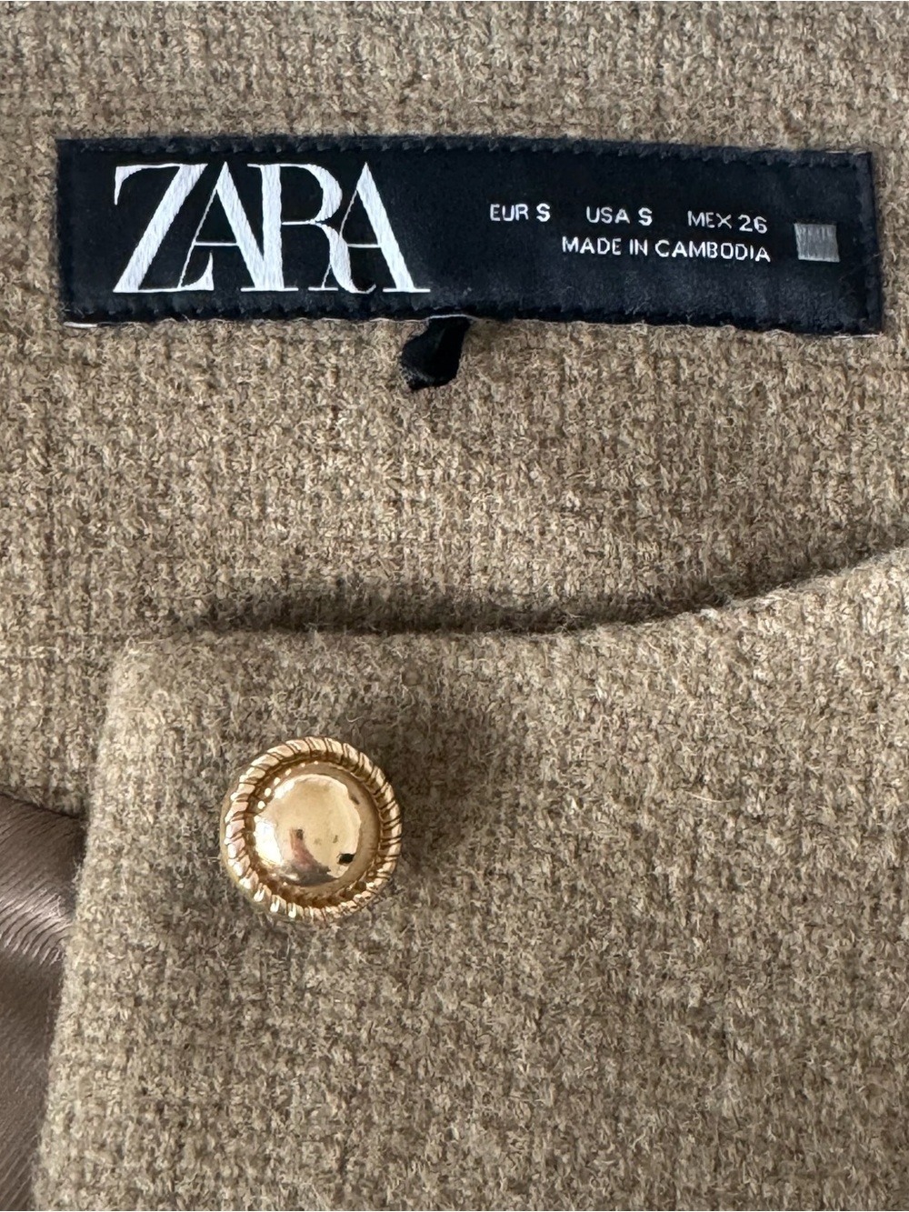 Zara | Women’s Taupe Wool-Blend Textured Collarless Blazer Jacket - Picture 4 of 5